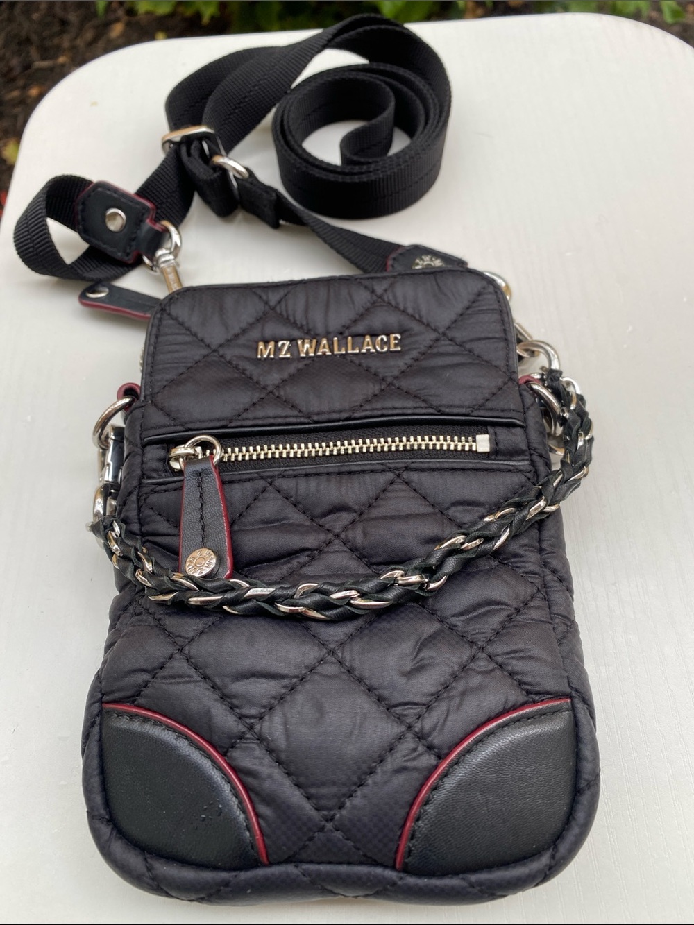 MZ Wallace Quilted Crossbody Phone Pouch - Black with Red Trim